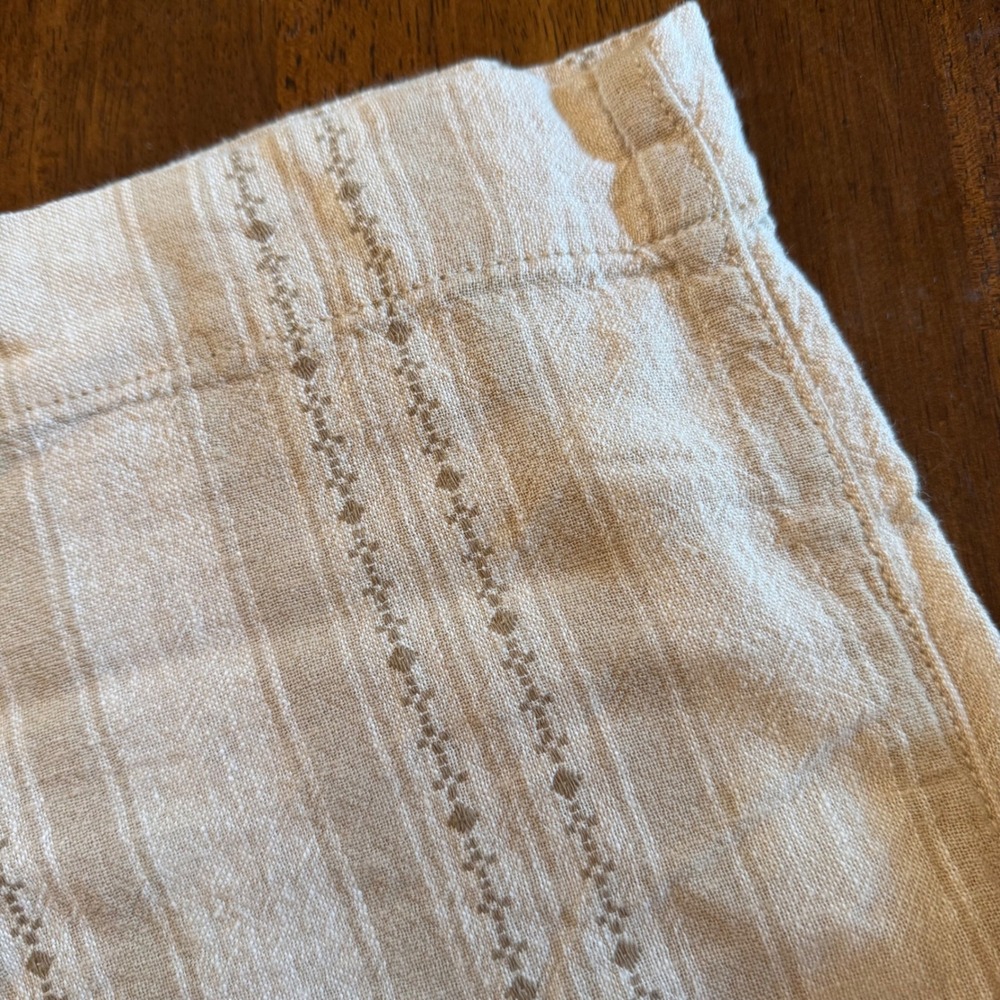 Briggs Womens XL Tan Linen Blend Striped Embroidered Wide Leg Smocked Pants NEW - Picture 2 of 7